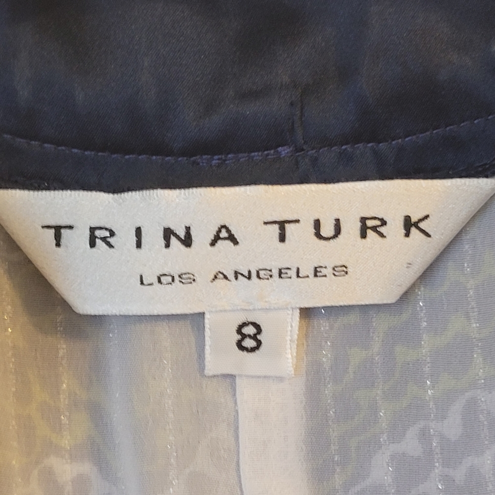 TRINA TURK metallic detail green blue high quality cotton fully lined dress lux - Picture 8 of 16